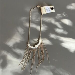 Anthropologie Gold and Cream Fringe Necklace